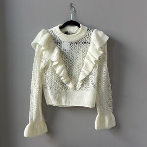 NWT, women's ruffle-trimmed textured-knit sweater, H&M, size S